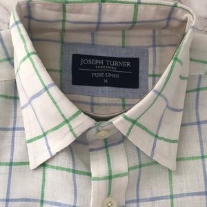 Joseph Turner (Yorkshire, UK) Short-Sleeve 100% Pure Linen Shirt Medium